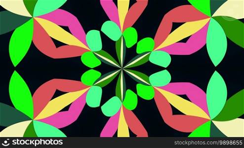 Computer generated abstract background from colorful spots. Kaleidoscope converts colors into a flower image, 3D rendering.. Kaleidoscope converts colors into a flower image, 3D rendering. Merging color spots into a single ornament, omputer generated