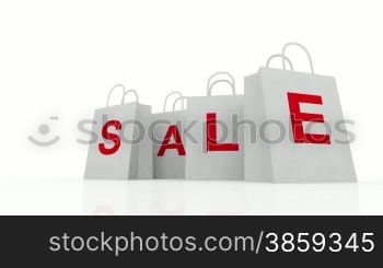 Computer generated animation of a shopping bags on a white background.