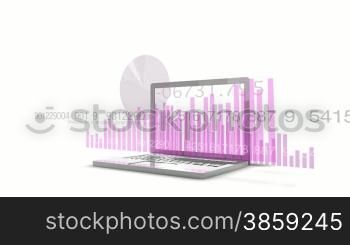 Computer generated animation of financial data projected from a laptop. High definition 1080p.