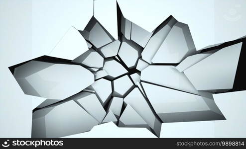 Computer generated destructed surface and falling down fragments. Abstract 3d rendering of a broken background. Computer generated destructed wall and falling down fragments. Abstract 3d rendering of a broken background