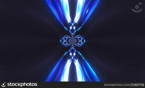 Computer generated fractal blue kaleidoscopic background of twinkling blue lights, 3d rendering Computer generated fractal blue kaleidoscopic background of twinkling blue lights, 3d rendering. Fractal blue kaleidoscopic