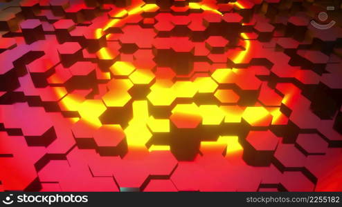 Computer generated hexagonal abstract design with neon light. 3d rendering of honeycomb backdrop. Computer generated hexagonal abstract design with neon light. 3d rendering of honeycomb backdrop.. Computer generated neon hexagonal abstract design. 3d rendering of honeycomb background.