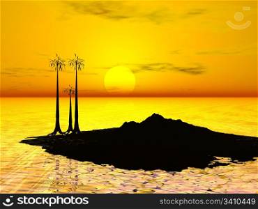 Computer Generated Image of an Island with Palm Trees