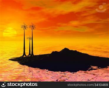 Computer Generated Image of an Island with Palm Trees