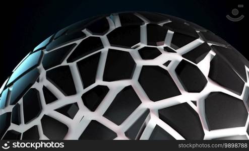 Computer generated surface of sphere with fractures effect. 3d rendering of abstract backdrop. Computer generated surface of sphere with fractures. 3d rendering of abstract background