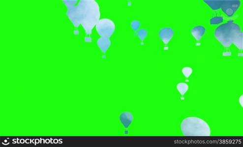 Computer generated transition formed by hot air balloon silhouettes moving across the frame.
