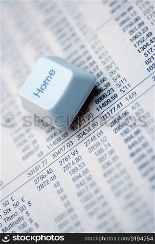Computer key on a financial page