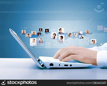 Computer keyboard and multiple social media images