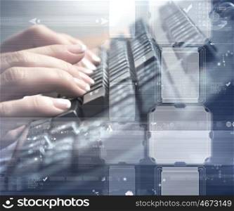 Computer keyboard and multiple social media images