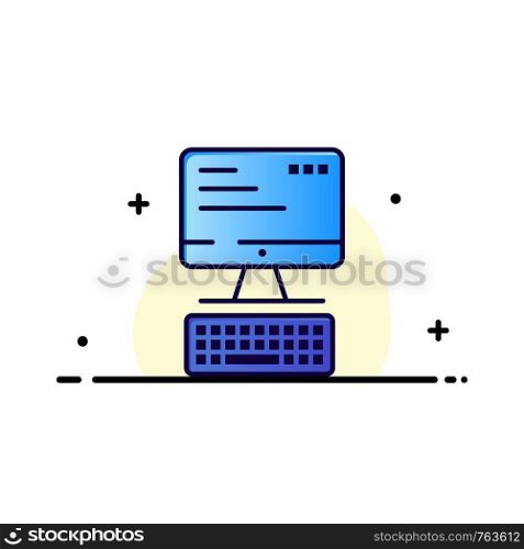 Computer, Keyboard, Monitor, Computing Business Flat Line Filled Icon Vector Banner Template