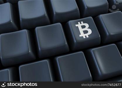 Computer keyboard with bitcoin buttons, 3d rendering
