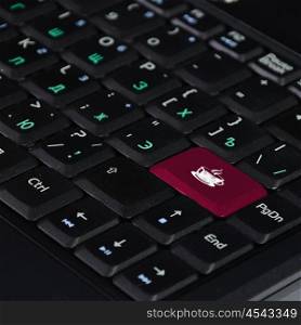 Computer Keyboard With Coffee Key. Computer keyboard with coffee key business concept