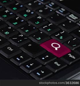 Computer keyboard with search and solution found symbol