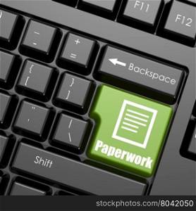Computer keyboard with word paperwork, 3d Rendering