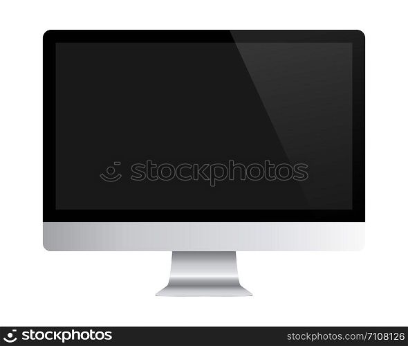 Computer mockup with black screen isolate on white background. Screen computer monitor. Vector illustration.
