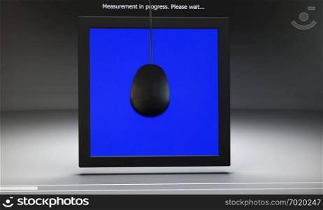 computer monitor is calibrated with color screen and color calibrator. computer monitor calibrating
