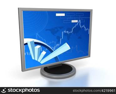 Computer monitor on white background . 3d render