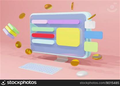 Computer monitor Online shopping marketing Finance concept 3D Illustration Rendering