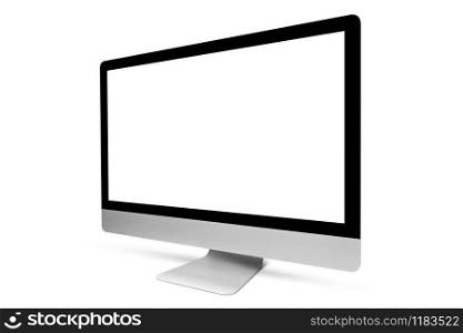 Computer monitor with blank mockup screen for work and play games on a white background with copy space.. Computer display with blank mockup screen on white background.