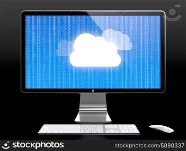 Computer monitor with cloud computing concept image on screen isolated on black background