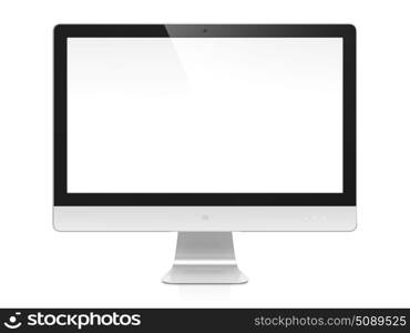 Computer monitor with white blank screen isolated on white background.