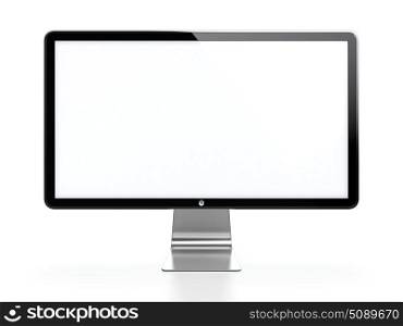Computer monitor with white blank screen isolated on white background