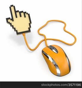Computer mouse and cursor on white background. 3d