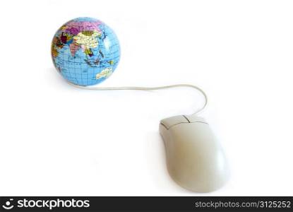 Computer mouse and globe on white