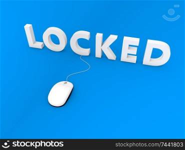Computer mouse and locked on a blue background. 3d render illustration.
. Computer mouse and locked on a blue background.
