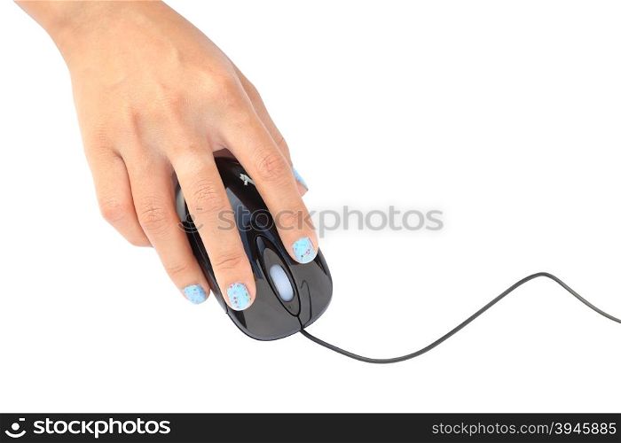 computer mouse in hand isolated on white background (with clipping path)