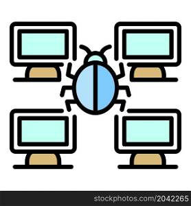 Computer network bug icon. Outline computer network bug vector icon color flat isolated. Computer network bug icon color outline vector