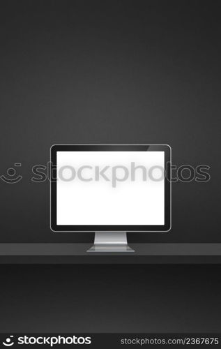Computer pc - black wall shelf. Vertical background. 3D Illustration. Computer pc on black shelf. Vertical background