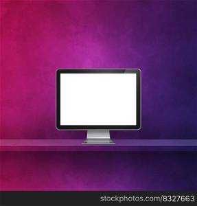 Computer pc - purple wall shelf background. 3D Illustration. Computer pc on purple shelf background