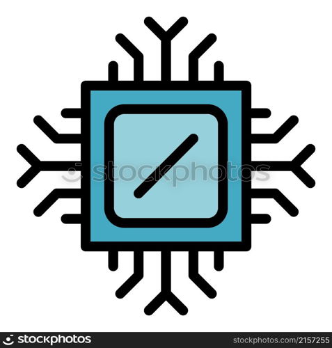 Computer processor icon. Outline computer processor vector icon color flat isolated. Computer processor icon color outline vector