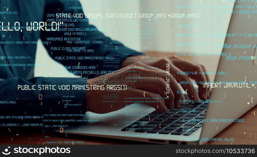 Computer programmer uses capable laptop computer to develop programming code of new software . Computer specialist working on future coding application for software programming development .. Computer programmer uses capable laptop computer to develop programming code