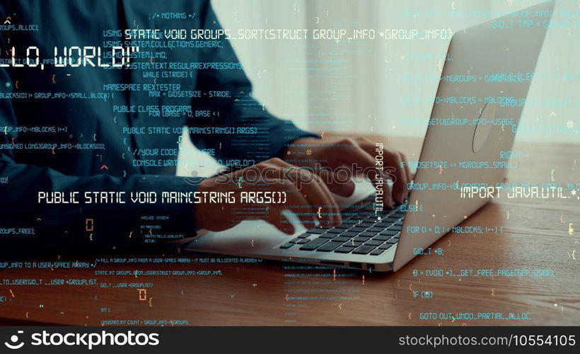 Computer programmer uses capable laptop computer to develop programming code of new software . Computer specialist working on future coding application for software programming development .. Computer programmer uses capable laptop computer to develop programming code