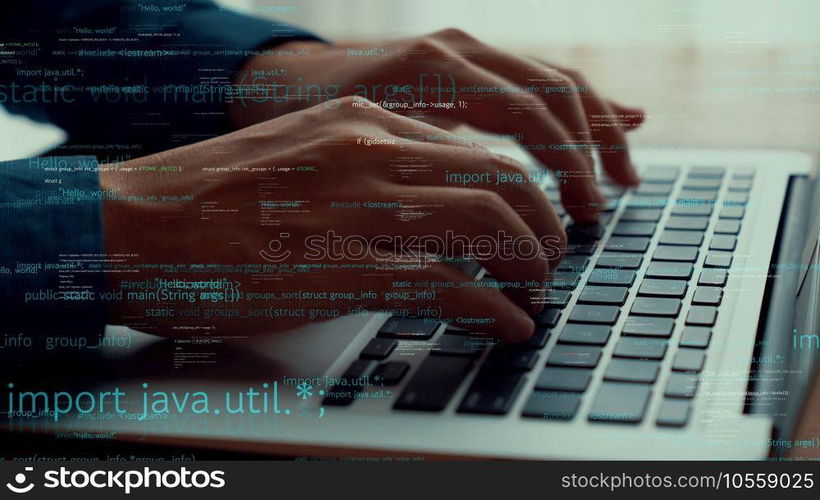 Computer programmer uses capable laptop computer to develop programming code of new software . Computer specialist working on future coding application for software programming development .. Computer programmer uses capable laptop computer to develop programming code