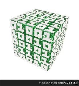 Computer science and cybernetics: dimensional cube made of ones and zeros isolated on white