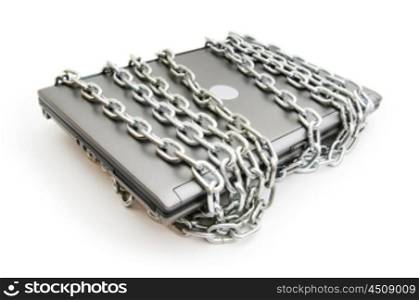 Computer security concept with laptop and chain
