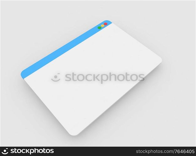 Computer web browser on a white background. 3d render illustration.. Computer web browser on a white background.