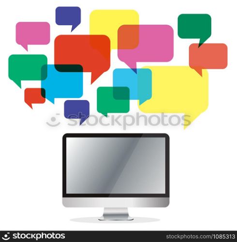 computer with colorful chat box , message box communication background