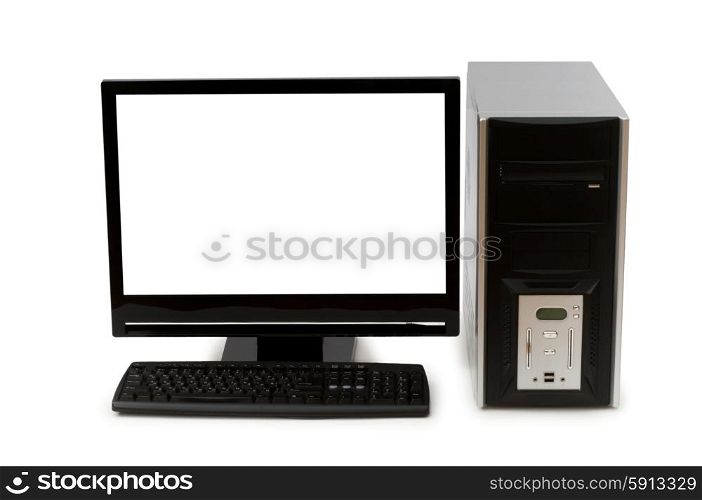 Computer with flat screen isolated on white