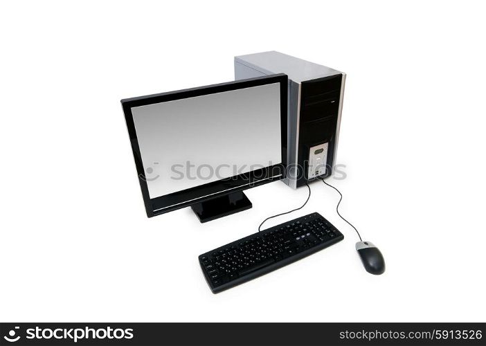 Computer with flat screen isolated on white