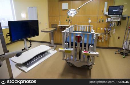 Computer Work Station Bed and medical equipment in Childrens Hospital Medical Recovery Room