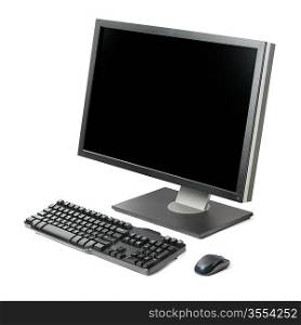 Computer workstation ( monitor, keyboard, mouse) isolated on white background