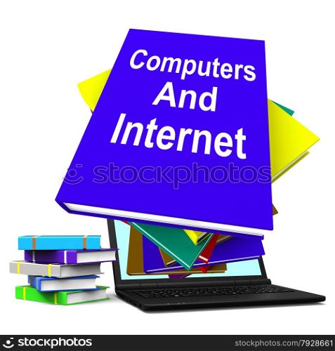 Computers And Internet Book Stack Laptop Showing Web Research