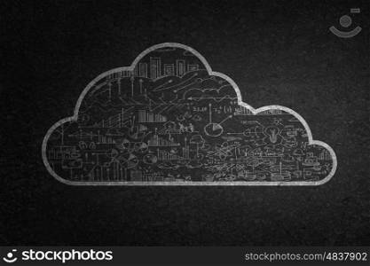 Computing concept. Close up of hand drawing cloud computing concept with chalk