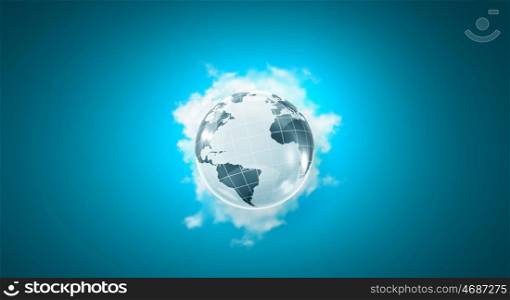 Computing concept with Earth planet and cloud. Connecting the world