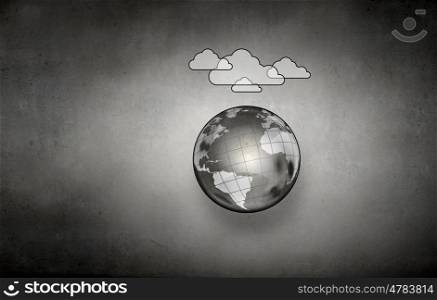 Computing concept with Earth planet and cloud. Connecting the world