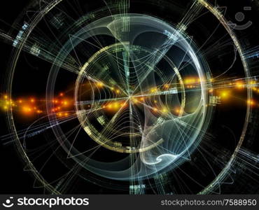 Concentric Technology series. Interplay of loose symmetrical fractal structures and light on the subject of science and modern technology.